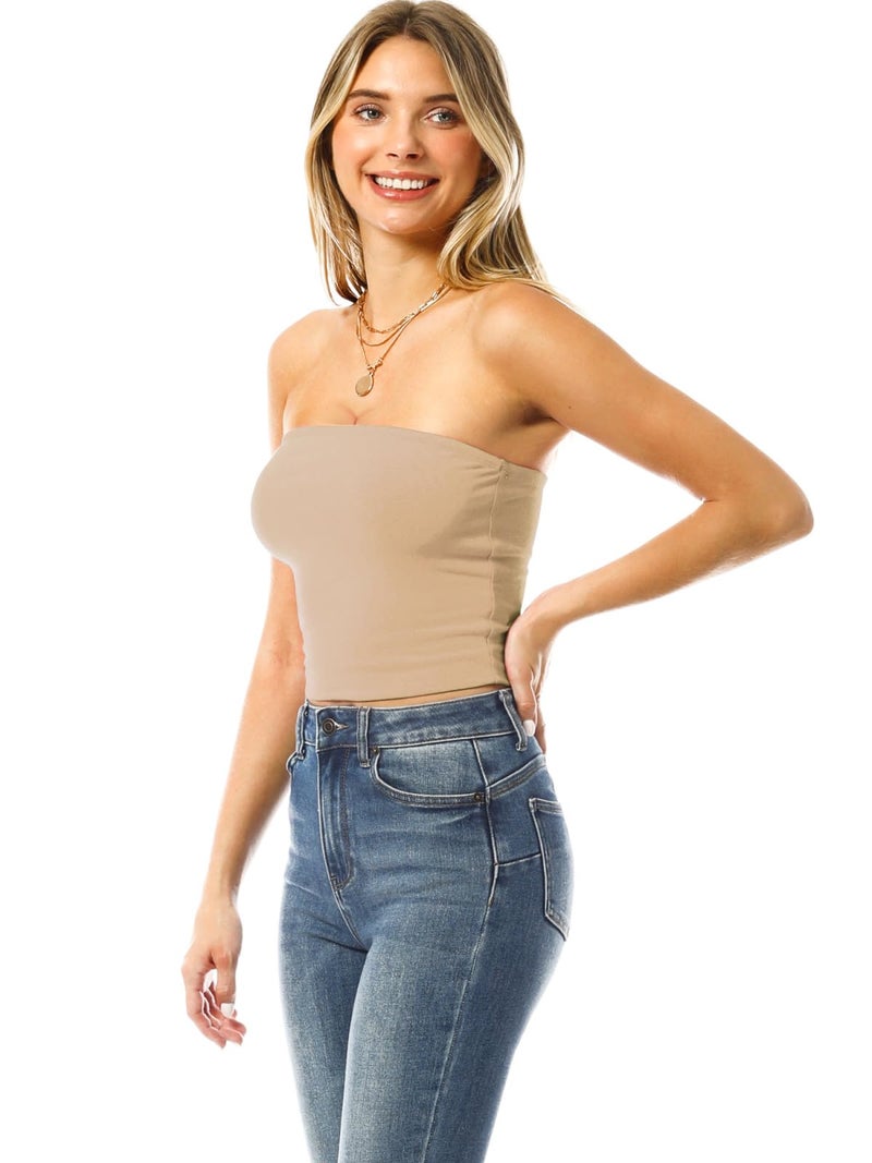 MixMatchy Women's Strapless Tube Tops Basic Bandeau Crop Sleeveless Backless Casual Sexy Going Out Summer 2025 3PACK - Black/Wite/Khaki L - Image 3